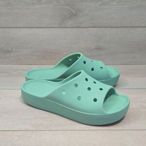 Crocs Women Mint Iconic Comfort Green Slide Platform Sandals Shoes Sz 9